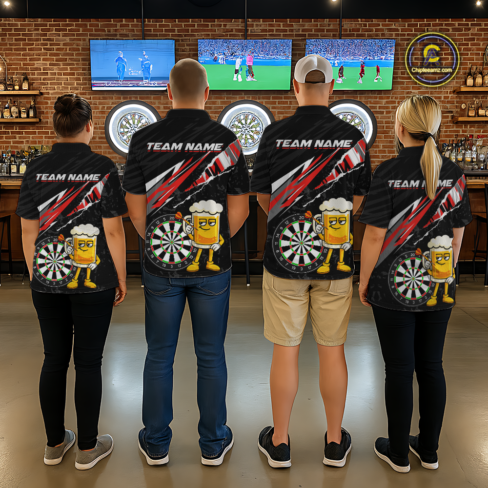 Custom Red Funny Beer Dart Shirts for Women Darts Team Jerseys Dart Tournament Polo & 1/4 Zip NNT139