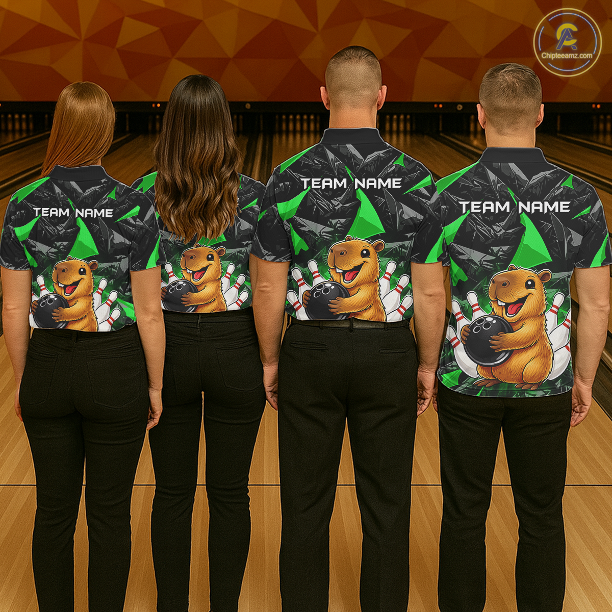 Custom Green Capybara Bowling Jersey for Women Bowling Team Shirts Bowling Polo & 1/4 Zip HNT255