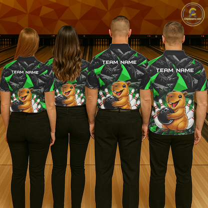 Custom Green Capybara Bowling Jersey for Women Bowling Team Shirts Bowling Polo & 1/4 Zip HNT255