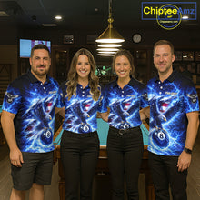 Load image into Gallery viewer, Torn US Flag Thunder Eagle Pool 8 Ball Women Billiard Shirt Custom Patriotic Billiard Apparel|Blue NYN2638