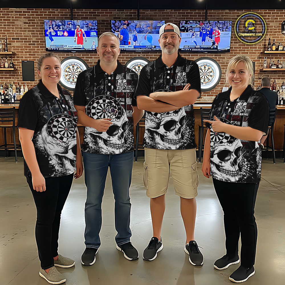 Custom American Flag Skull Dart Shirt Dart Team Jersey for Men Dartboard Shirts Dart League NNT176