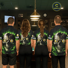 Load image into Gallery viewer, Green Flaming Cracked Skull 8 Ball &amp; 9 Ball Pool Billiard Shirt For Women Custom Billiard Apparel NYN2635