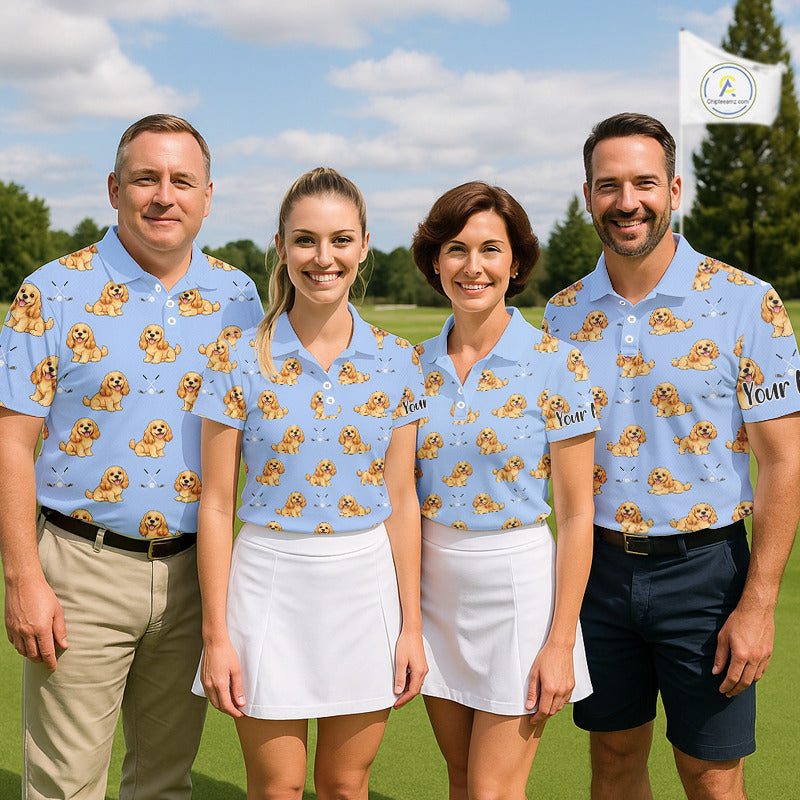 Funny Cocker Spaniel Womens Golf Polo Shirt Custom Blue Pattern Team Ladies Golf Tops, Dog Lover Gift Nhn0210