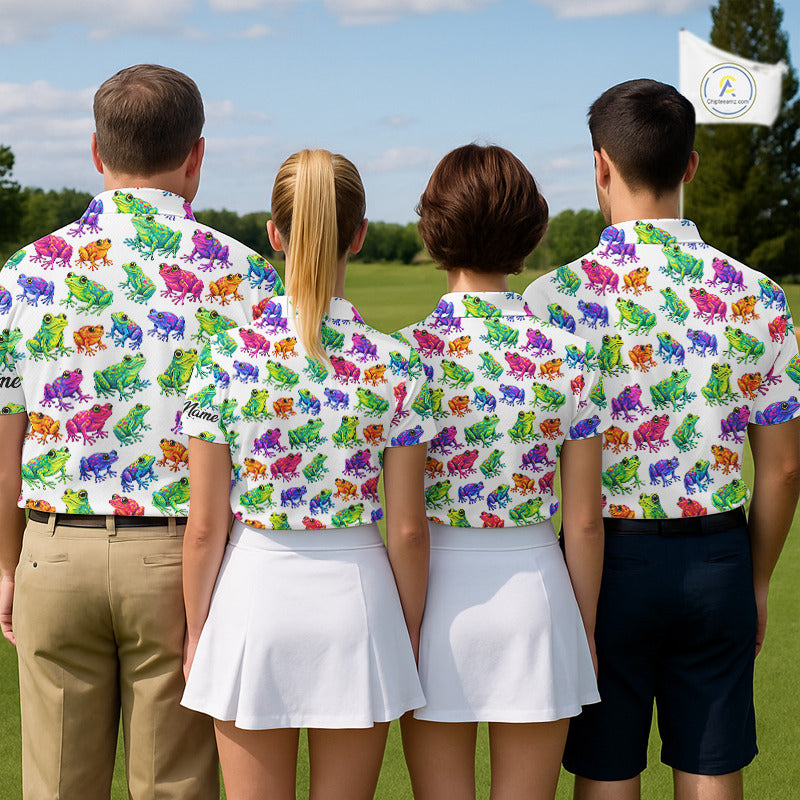 Funny Colorful Frog Pattern Womens Golf Polo Shirts Custom Watercolor Golf Attire For Ladie, Golf Gift NHN0134