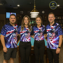 Load image into Gallery viewer, Personalized Colorful Galaxy American Flag 8 Ball Pool Billiard Shirts For Women Billiard Attire Gifts NYN2791