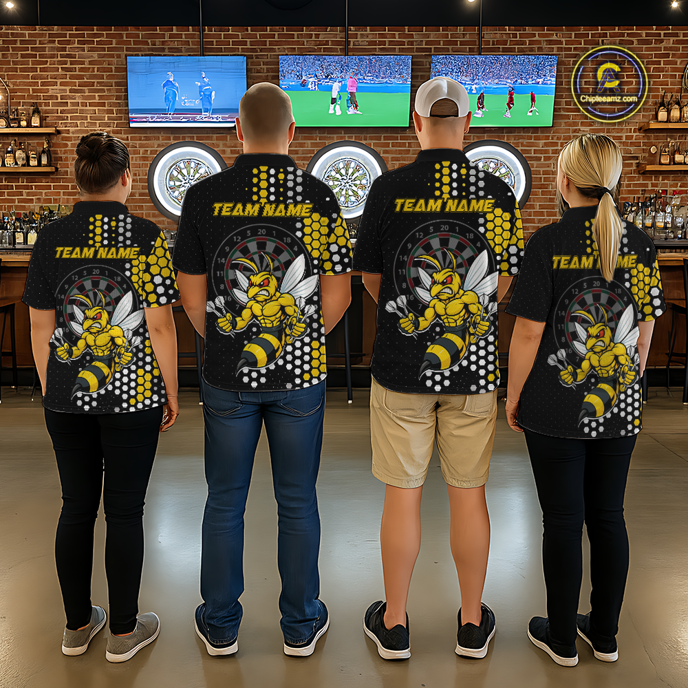 Custom Funny Bee Dart Team Shirt for Men Dart League Jersey Polo & 1/4-Zip Dartboard Shirt Outfit DHT17