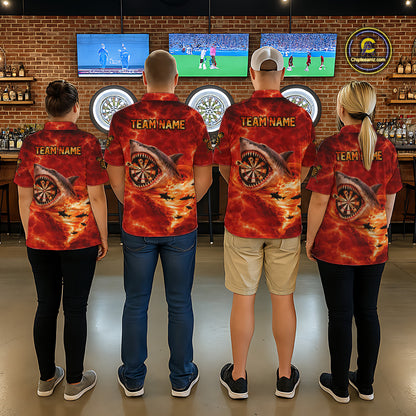 Fire Flame Tornado Funny Shark Darts Quarter-Zip Shirt For Men Custom Dart Team League Shirt|Red NYN2657