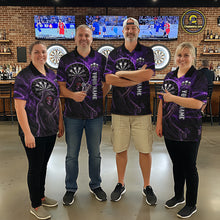 Load image into Gallery viewer, Grunge Purple Grim Reaper Women Darts Polo &amp; 1/4-Zip Shirts Custom Thunder Lightning Darts Team Jersey NYN3037
