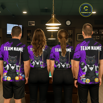 Custom Black Cat 8 Ball Pool Shirts Purple Billiard Shirt for Men Billiard Team Jersey Billiard Gift NNT181