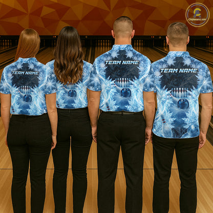 Icy Womens Bowling Shirts Custom Snowflake Icy Bowling Ball And Pins Team League Bowler Jerseys NYN3070