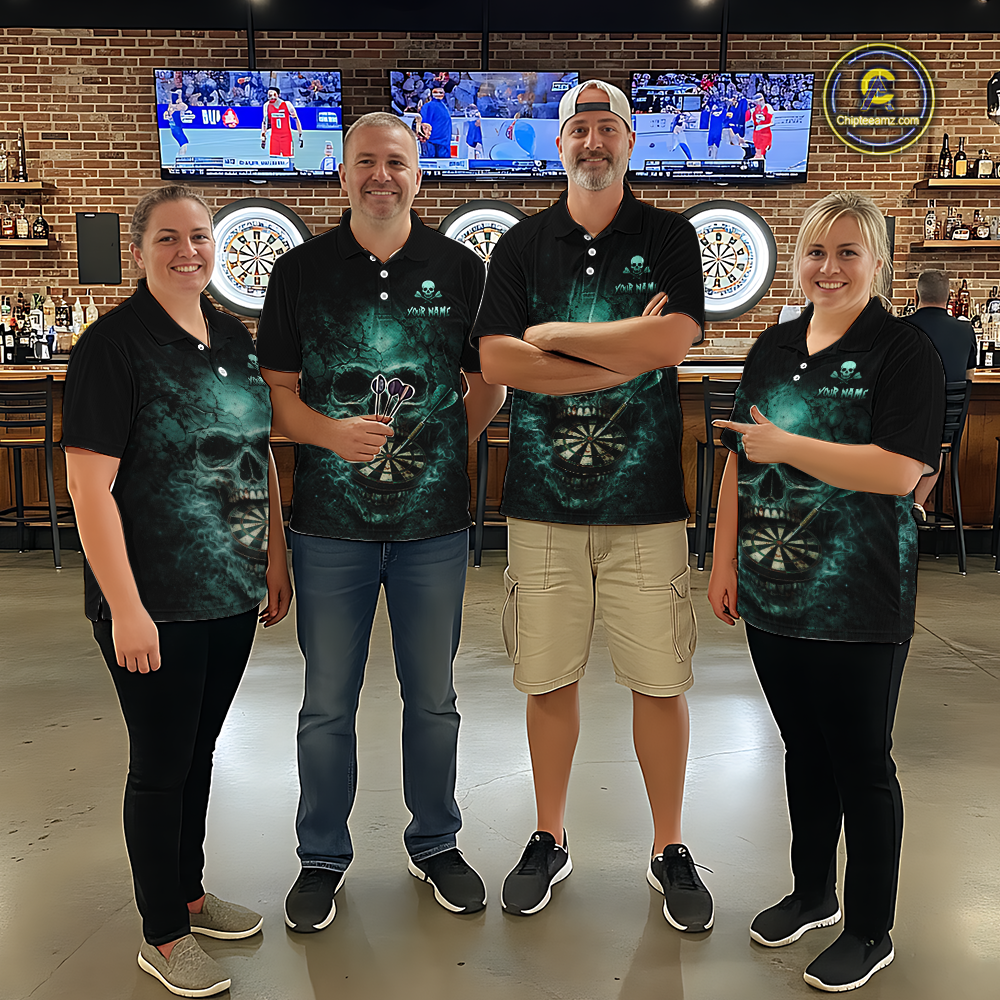 Cracked Grunge Teal Smokes Skull Dartboard Women Darts Polo Shirt Personalized Darts Team Jerseys NYN2598