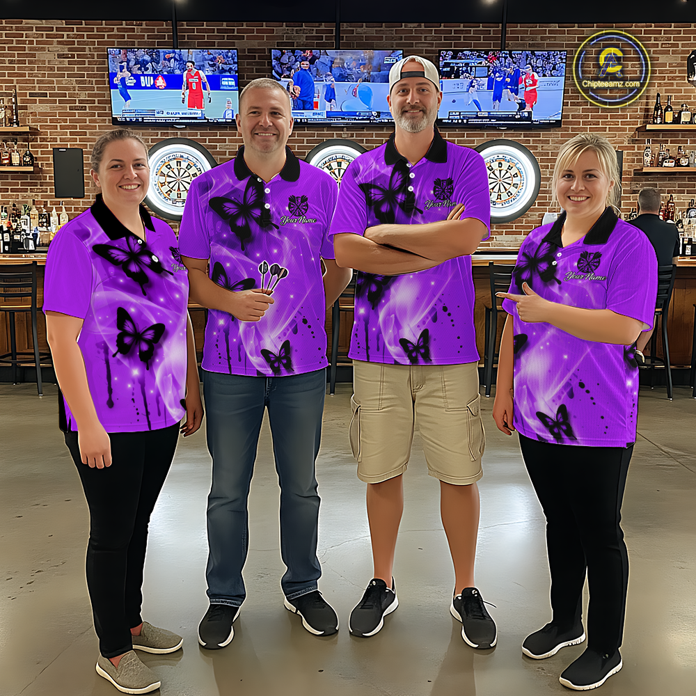 Custom Purple Galaxy Butterflies Darts Shirt for Men Darts Team Jerseys Dartboard Shirt NNT261