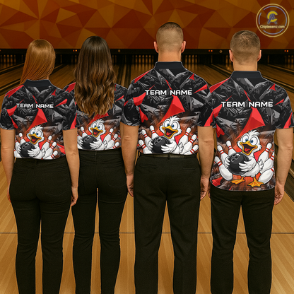 Custom Red Funny Duck Bowling Jersey for Women Bowling League Bowling Team Shirts Polo & 1/4 Zip HN233