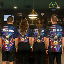 Load image into Gallery viewer, Blue &amp; Red Flames Eagle 8 Ball 9 Ball Pool Billiard Shirt For Women Custom US Flag Billiard Jersey NYN3050