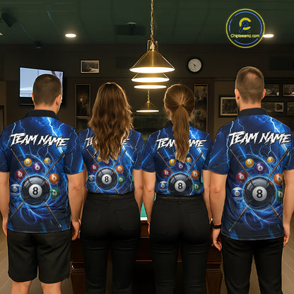 Thunder Lightning Billiard Ball Shirt For Men Custom Blue Flames 8 Ball Billiard Pool Jersey NYN3133