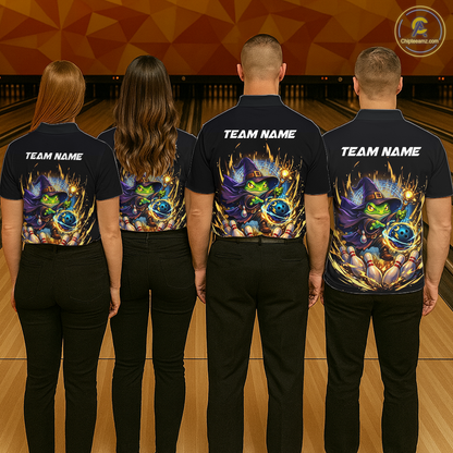 Personalized Frog Wizard Bowling Shirt for Women Flame Bowling Jersey League Polo & Quarter-Zip QZT890