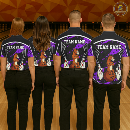 Custom Purple Funny Horse Bowling Tournament Jersey for Men Bowling Team Shirts Polo & 1/4 Zip HNT180