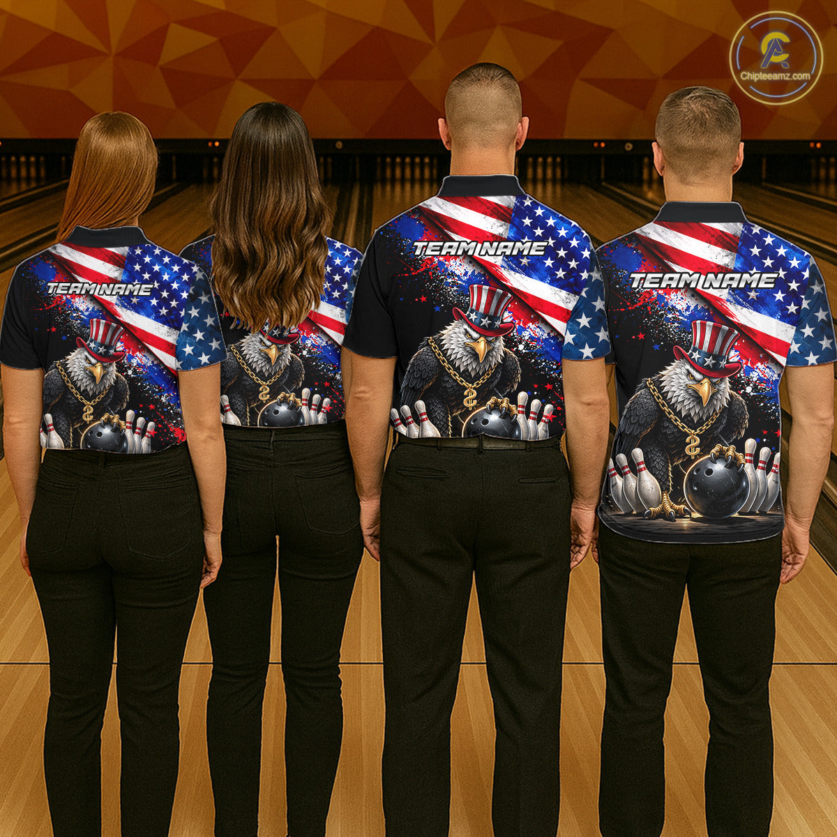 Custom American Flag Splatter Eagle Bowling Team Shirts For Men Patriotic Outfits Bowling Jersey NYN2779
