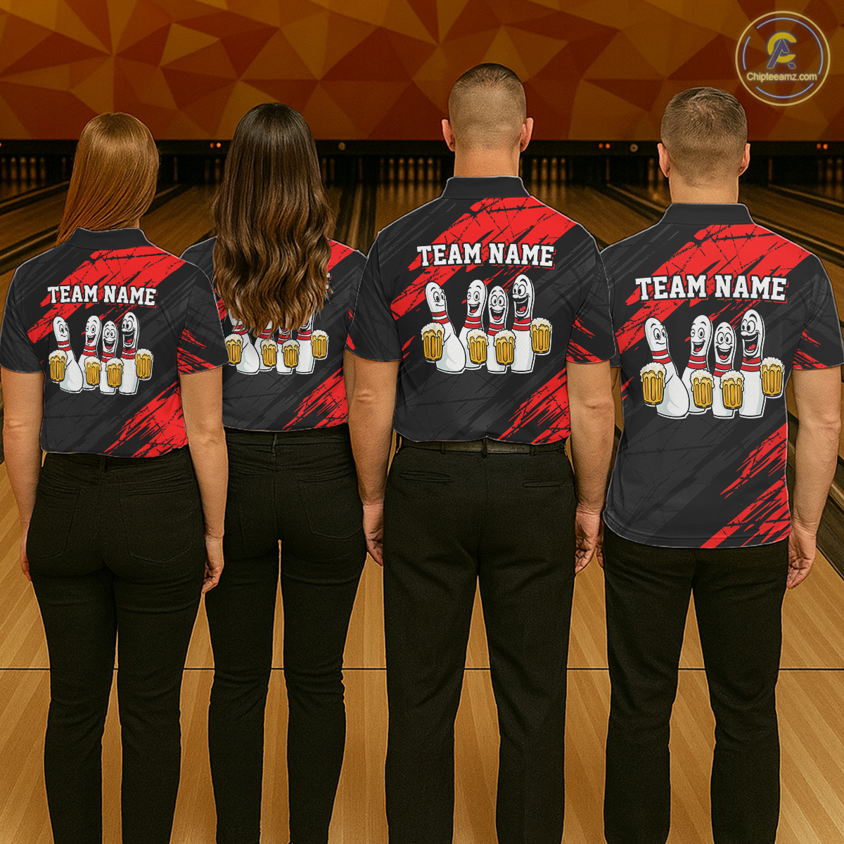 Custom Red Funny Bowling Tournament Jersey for Men Bowling Team Shirts Polo & 1/4 Zip HNT178
