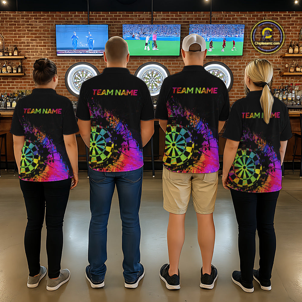 Colorful Splatter Dartboard Grunge Dart Quarter-Zip Shirts For Men Custom Name For Darters NYN2281