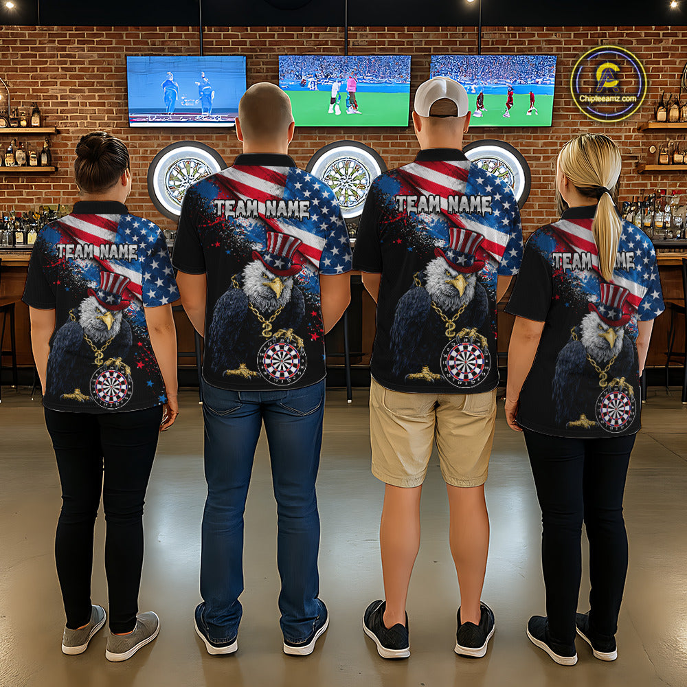 Personalized American Flag Splatter Eagle Dart Shirts For Men Patriotic Dart Polo & 1/4-Zip Jersey NYN2777