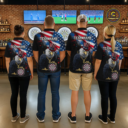 Personalized American Flag Splatter Eagle Dart Shirts For Men Patriotic Dart Polo & 1/4-Zip Jersey NYN2777
