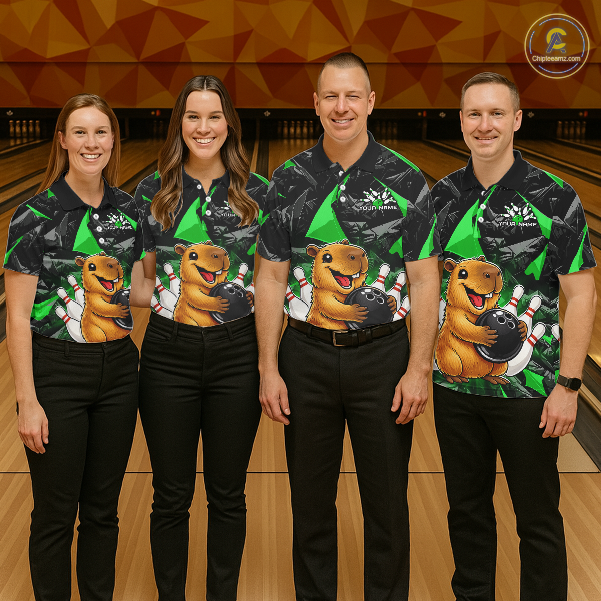 Custom Green Capybara Bowling Jersey for Women Bowling Team Shirts Bowling Polo & 1/4 Zip HNT255