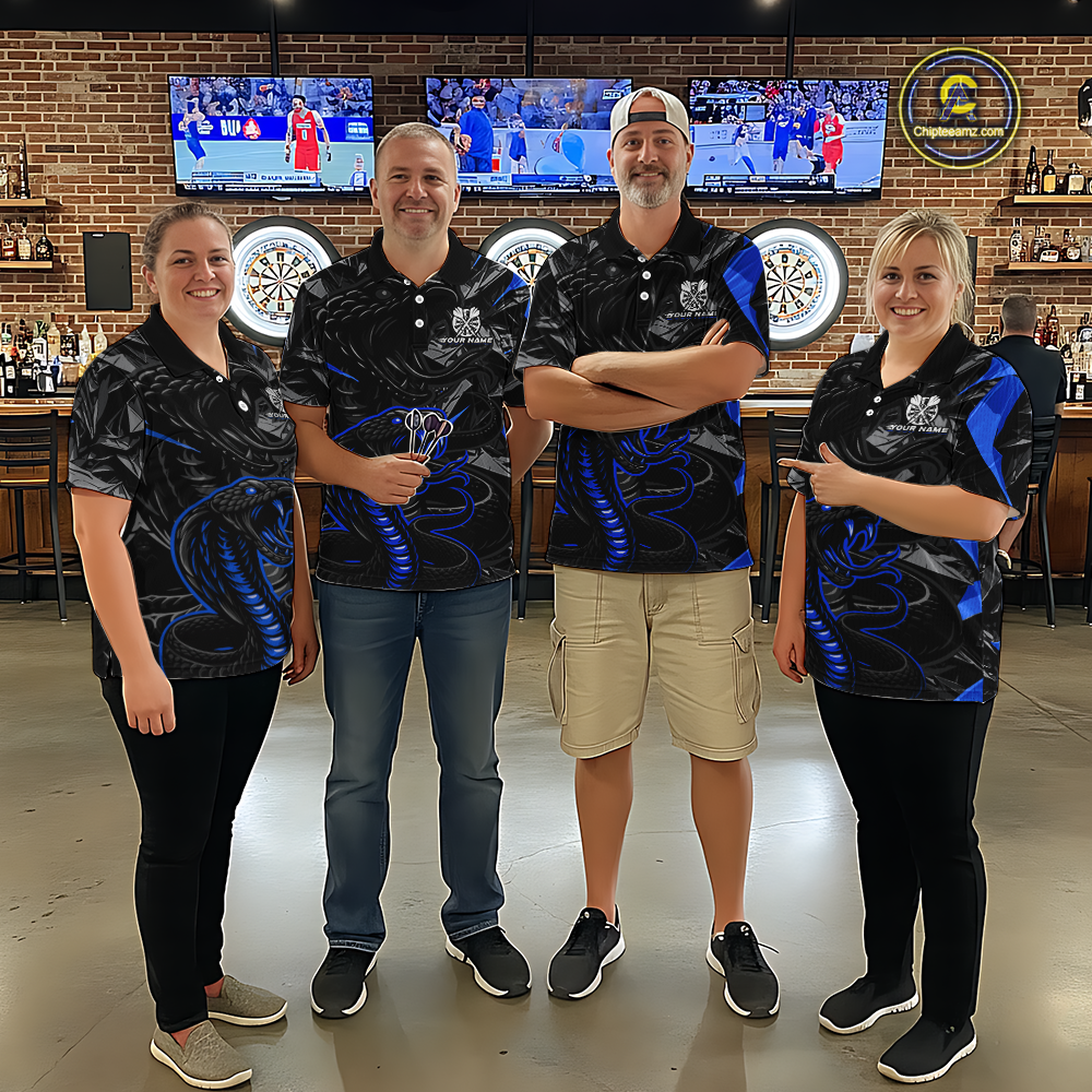 Blue Custom Cobra Snake Dart Shirts for Women Dart Team Jersey Dartboard Gifts Polo & 1/4 Zip NNT162