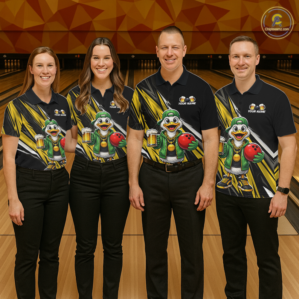 Custom Yellow Beer Duck Bowling Shirt for Men Duck Funny Beer Bowling Team Jersey HNT276