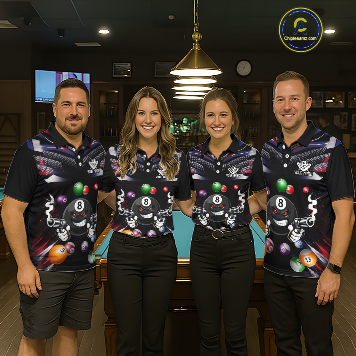 Custom Funny American Flag 8 Ball Pool Shirt for Women Billiard Jersey Polo & 1/4 Zip Billiard Shirt BHT16