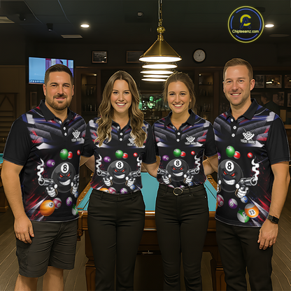 Custom Funny American Flag 8 Ball Pool Shirt for Women Billiard Jersey Polo & 1/4 Zip Billiard Shirt BHT16