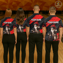 Load image into Gallery viewer, Custom Funny Cat Red Bowling Jersey for Women Bowling Polo &amp; 1/4 Zip Bowling Team Shirts HNT198
