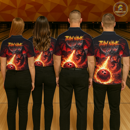 Custom Flame Dragon Bowling Jersey for Women Bowling Team Shirts Bowling League Polo & 1/4 Zip HNT482