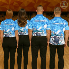 Load image into Gallery viewer, Blue Bowling Camo Angry Shark Bowling Polo, 1/4 Zip Shirts for Women Custom Shark Team Bowling Jersey NQS11605