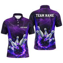 Load image into Gallery viewer, Purple Thunder Lightning Custom Bowling Shirts For Men, Flame Bowling Jerseys With Team Name IPHW7161