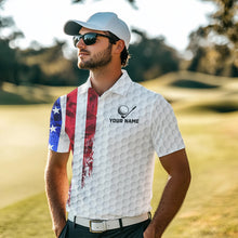 Load image into Gallery viewer, Red, White and Blue Smoke American Flag Men golf polo shirts custom Patriotic Men white golf polo NQS9380