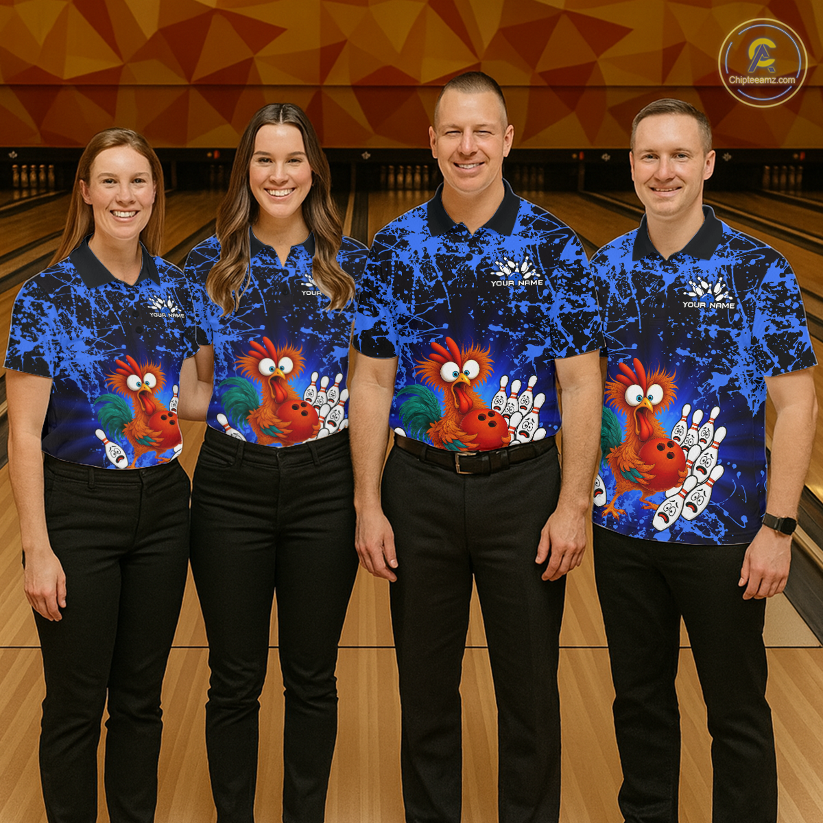 Blue Funny Chicken Bowling Jersey for Women Bowling League Bowling Team Shirts Polo & 1/4 Zip HN232