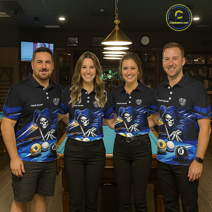 Custom Grim Reaper 8 Ball and 9 Ball Billiard Shirts for Men Billiard League Billiard Team Shirts NNT105