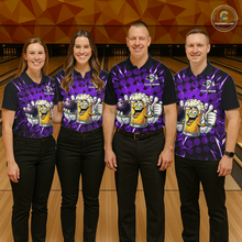 Load image into Gallery viewer, Custom Purple Funny Beer Bowling Jersey for Women Bowling Team Shirts Polo &amp; 1/4 Zip HNT187