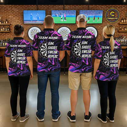 Pink-Purple Pattern Aim Shoot Swear Repeat Darts Team Jerseys Dart Shirts For Women NNT168