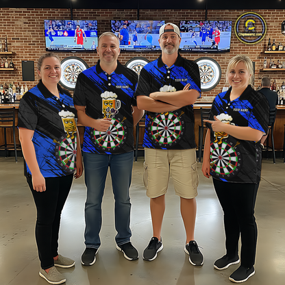 Custom Blue Funny Beer Darts Board Dart Shirts For Men Darts Team Jerseys Dart Tournament NNT120