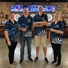 Load image into Gallery viewer, Turquoise-Blue Pattern Aim Shoot Swear Repeat Darts Team Jerseys Dart Shirts For Women NNT168