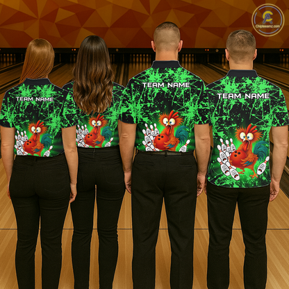 Green Funny Chicken Bowling Jersey for Women Bowling League Bowling Team Shirts Polo & 1/4 Zip HN232