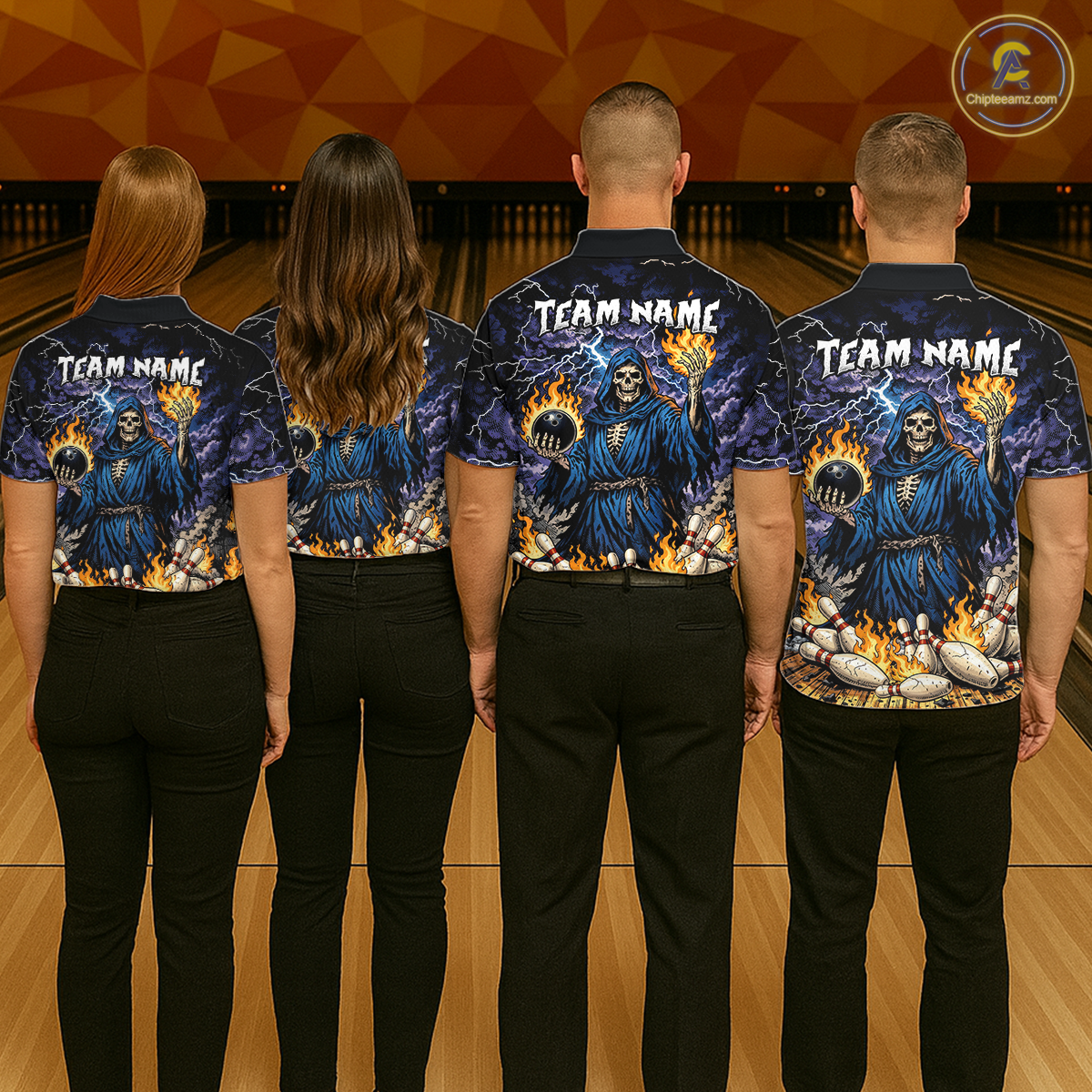 Custom Flame Grim Reaper Bowling Jersey for Men Polo & 1/4 Zip Bowling Team Shirts HNT222