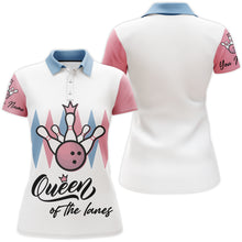 Load image into Gallery viewer, Personalized Women Polo Bowling Shirt, Queen of The Lanes, Short Sleeve Female Bowlers Jersey NBP30