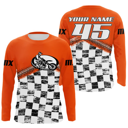 Flag racing jersey Motocross custom for kids men women orange UPF30+ dirt bike off-road motorcycle PDT128