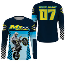 Load image into Gallery viewer, Kid adult youth Motocross jersey custom blue flag racing UPF30+ off-road biker riding motorcycle PDT117