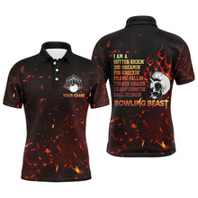 Load image into Gallery viewer, Bowling Beast Personalized Men Polo Shirt, Flame Skull Cool Men Bowlers Jersey Short Sleeves NBP54