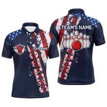 Load image into Gallery viewer, Patriotic Men's Polo Bowling Shirt, Custom Name Men Bowlers Jersey Short Sleeve American Flag NBP95