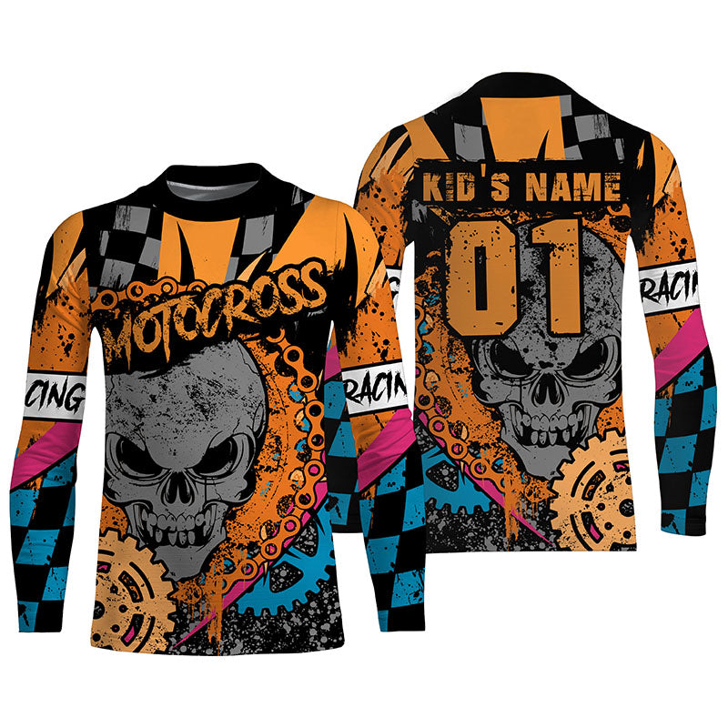 Custom Skull Motocross Jersey UPF30+ Youth&Adult Orange Dirt Bike MX Racing Off-road Long Sleeves NMS1258